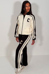 womens zip up sweatshirt and wide leg joggers lounge set tracksuit styledup