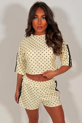 womens polka dot shorts and top two piece co ord set summer festival airport outfit styledup white fox uk sale 