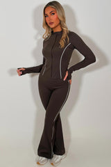 lululemon flare high rise yoga pants and zip up sports jacket two piece co ord set brown sale styledup