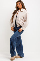 beige corduroy collar and cuff short bomber jacket with zip up zara womens