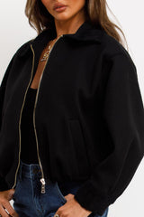 womens bomber jacket with collar black zara uk