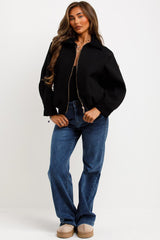 zara womens corduroy collar short bomber jacket black styledup