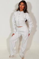 womens button up compress waist crop tracksuit styledup airport grey marl outfit travelling clothes styledup 