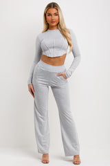 womens long sleeve corset top and trousers set going out outfit