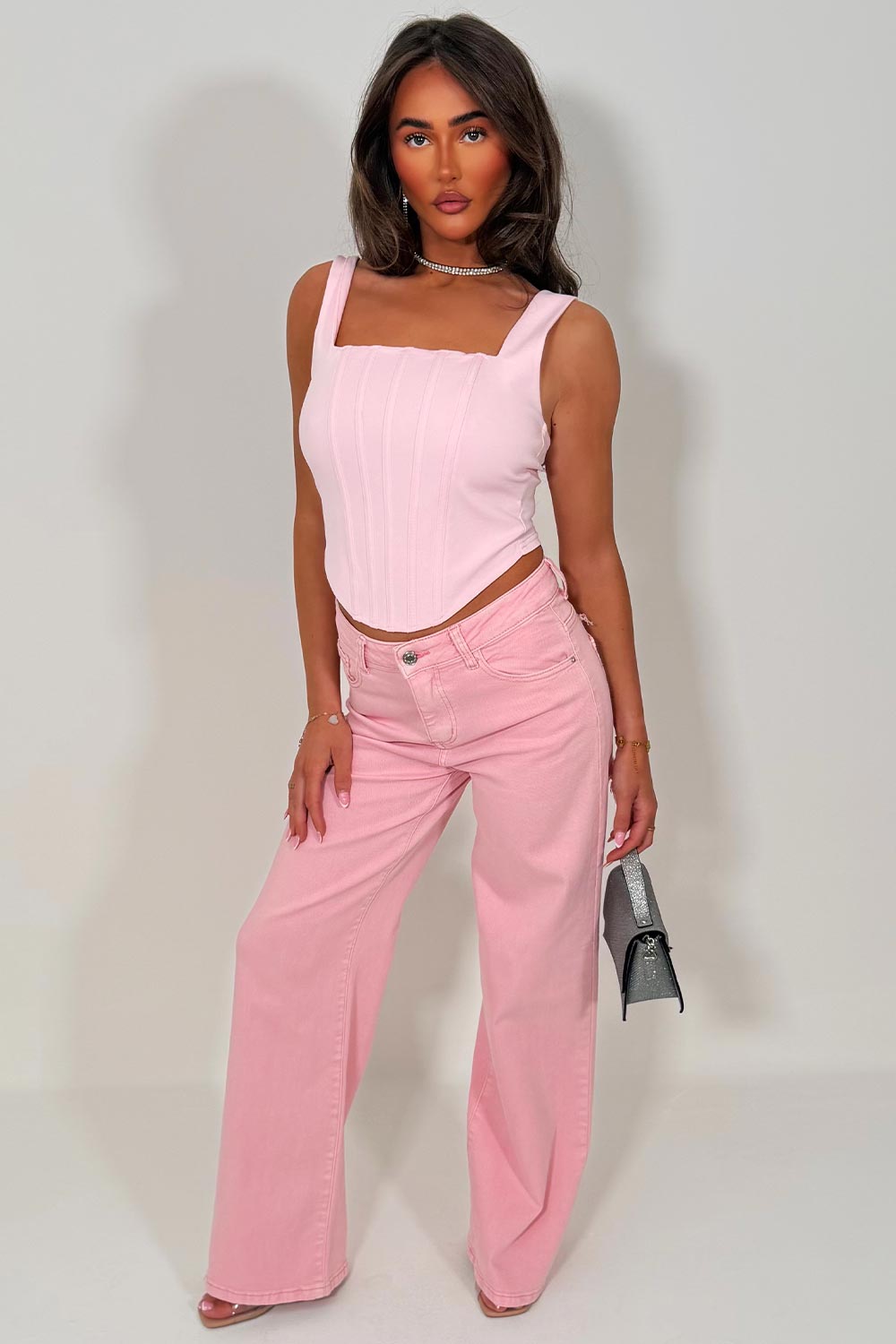 pink corset top with tie back goiong out festival crop top styledup uk 