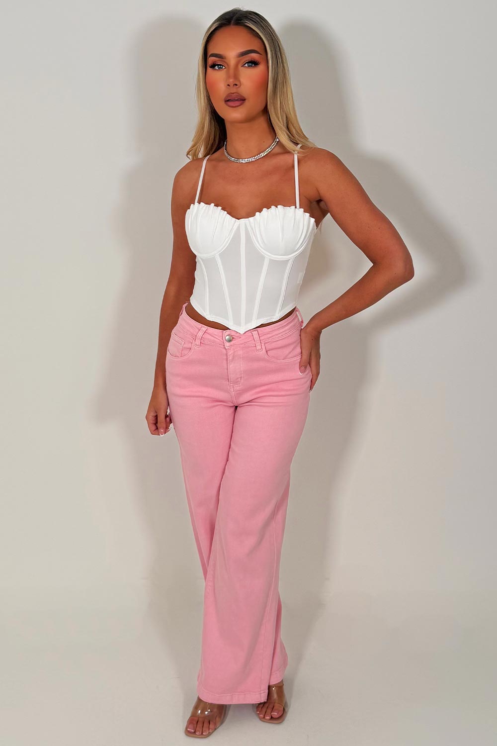 corset crop top white structured 