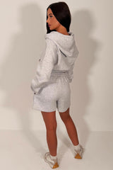 womens crop hoodie and shorts tracksuit co ord set styledup white fox uk