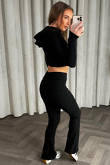 zara womens crop hoodie and flare trousers loungewear co ord black styledup
