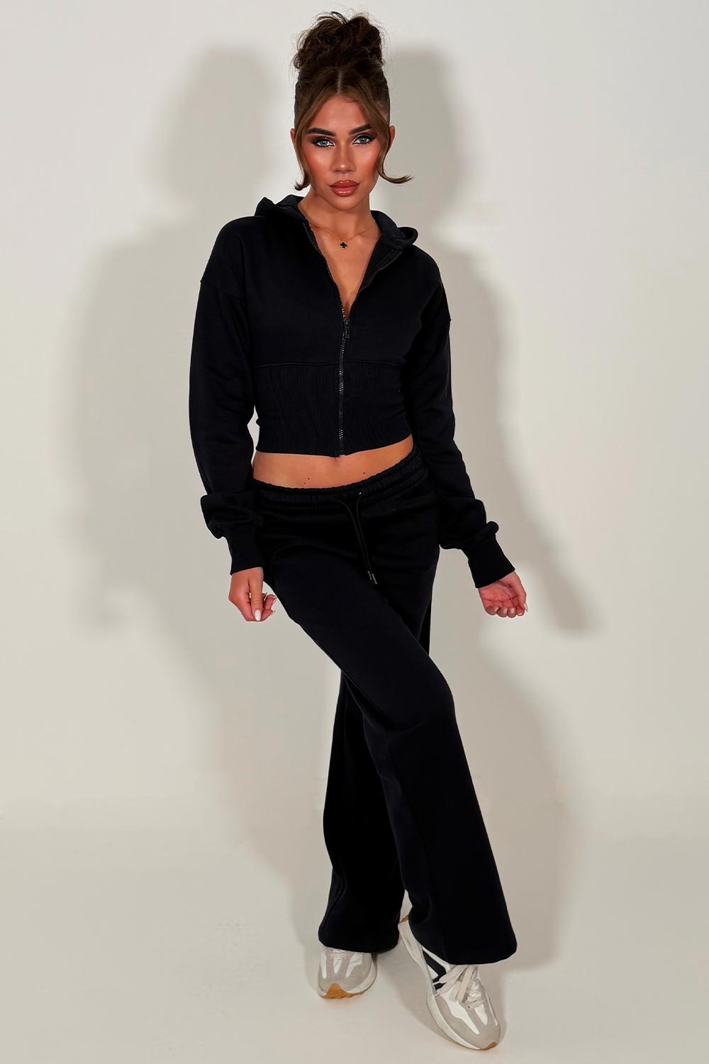 womens crop corset hoodie and joggers casual loungewear co ord set airport outfit cinched waist styledup