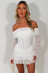 off shoulder long sleeve lace playsuit summer occasion outfit night out occasion dress uk styledup 