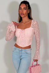 pink lace long sleeve structured corset top occasion outfit festival clothes for womens styledup 