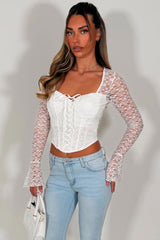 white lace long sleeve structured corset top occasion outfit festival clothes for womens styledup 