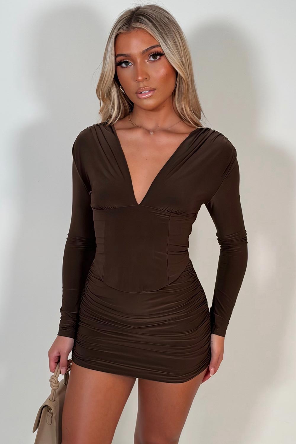 night out christmas party outfit mini dress brown styledup uk