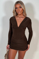 night out christmas party outfit mini dress brown styledup uk