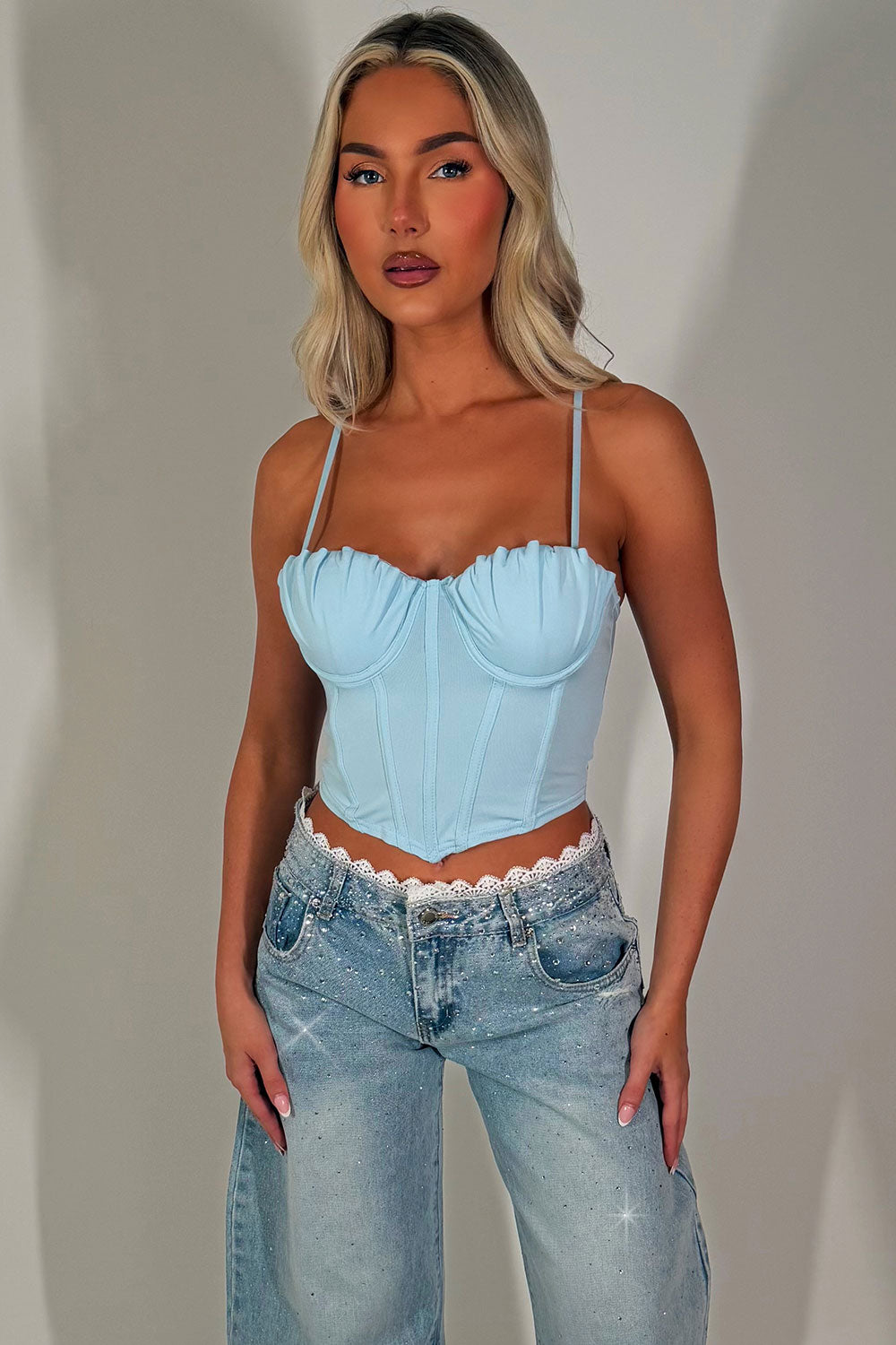 womens going out festival corset crop top sky blue styledup 