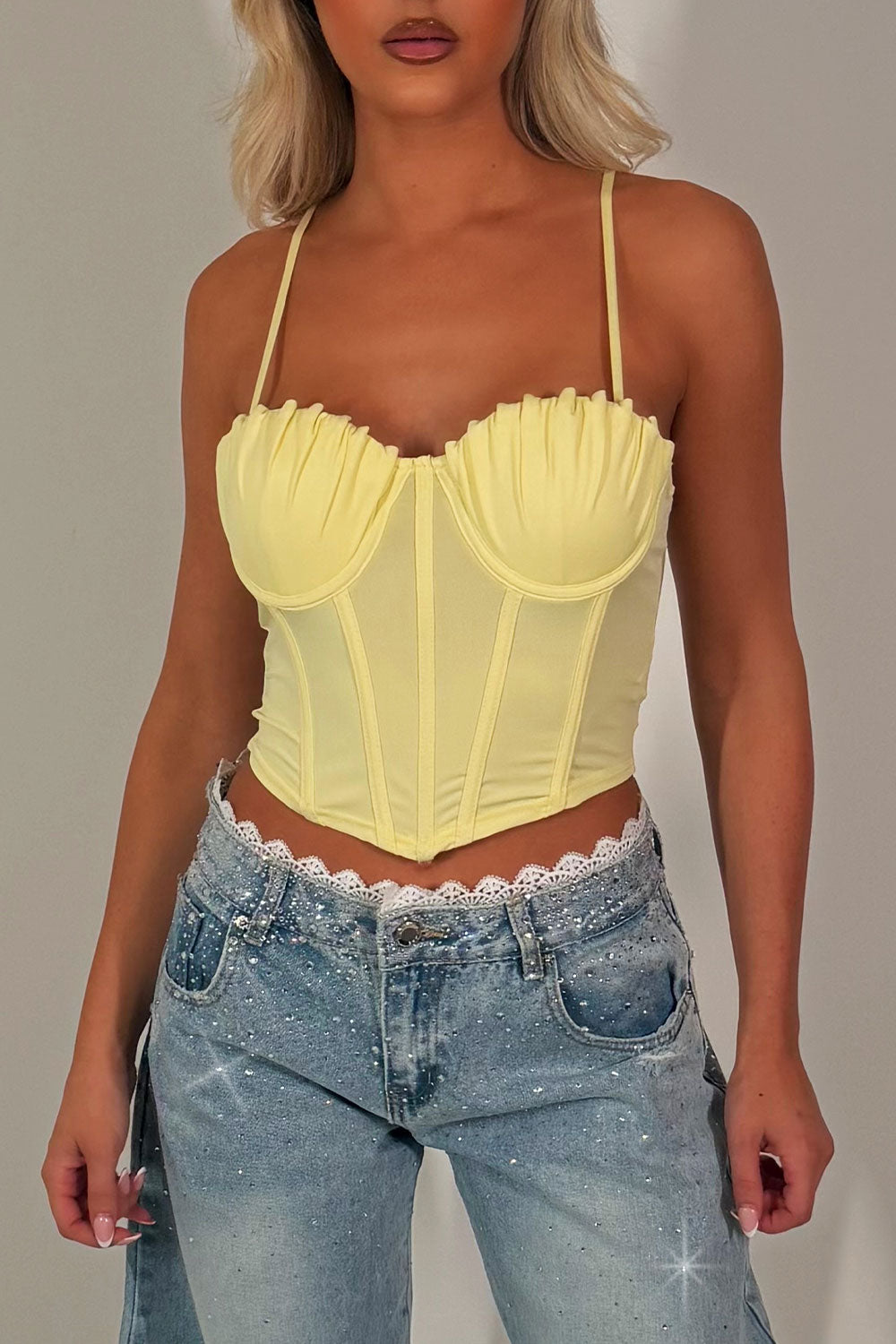 corset crop top yellow structured 