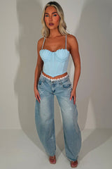 womens sky blue corset crop top 