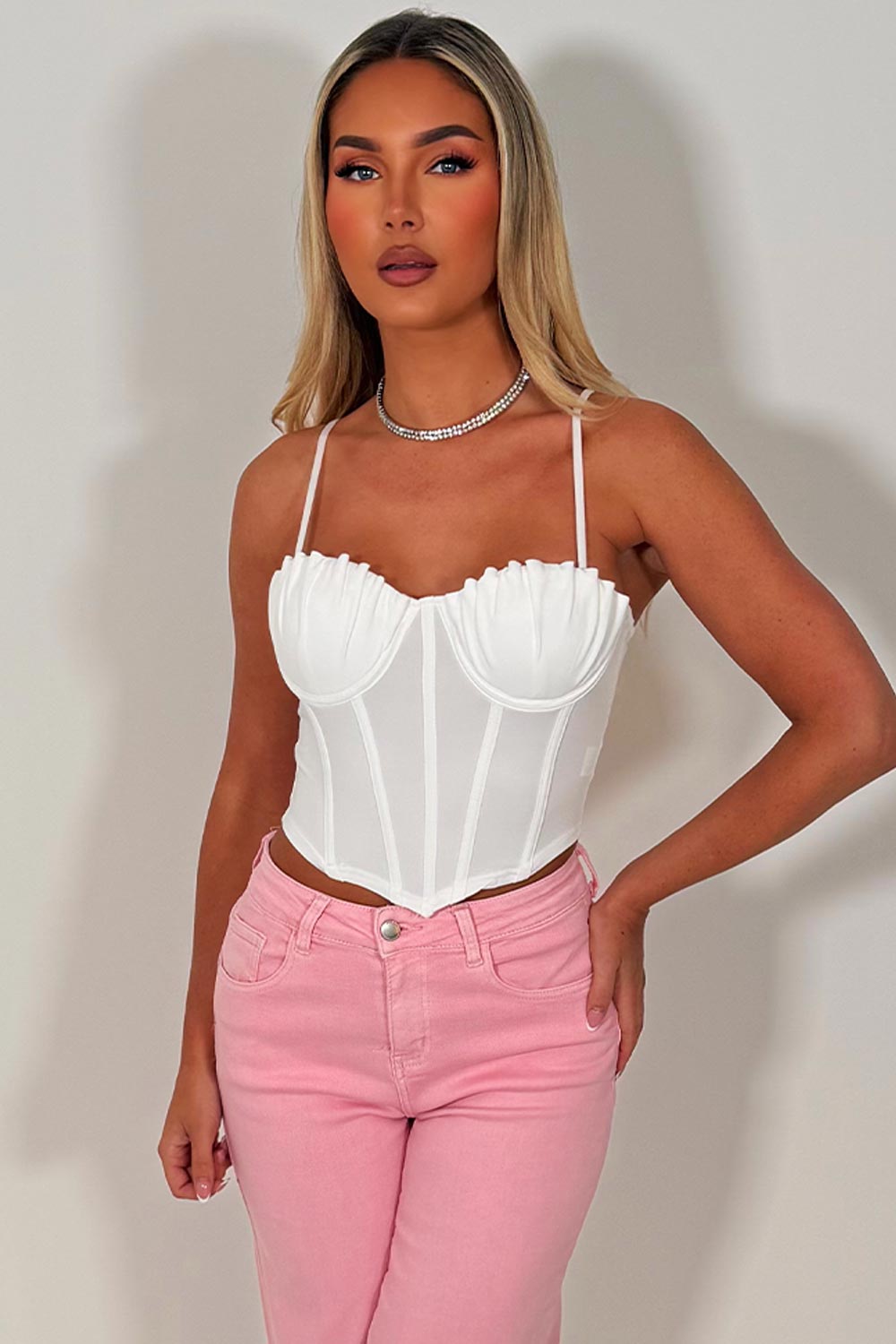 white bustier corset crop top night out party occasion outfit styledup 