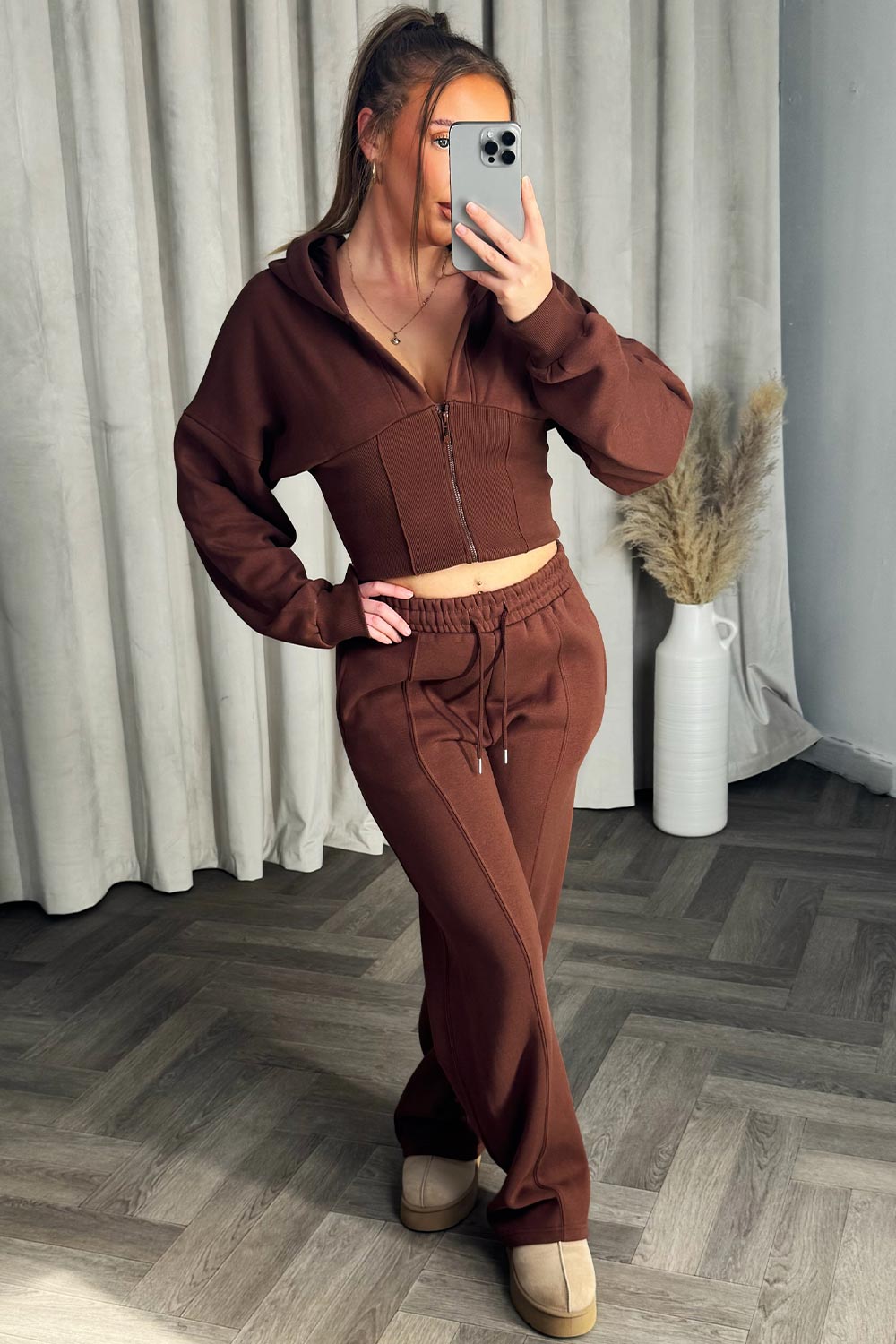 womens crop corset hoodie and joggers casual loungewear co ord set airport outfit styledup