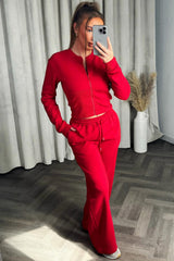 waist compress crop zip up sweatshirt and joggers tracksuit co ord airport travelling outfit set red womens