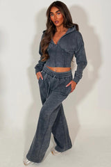 womens crop corset hoodie and joggers two piece loungewear co ord set styledup fashion airport outfit 