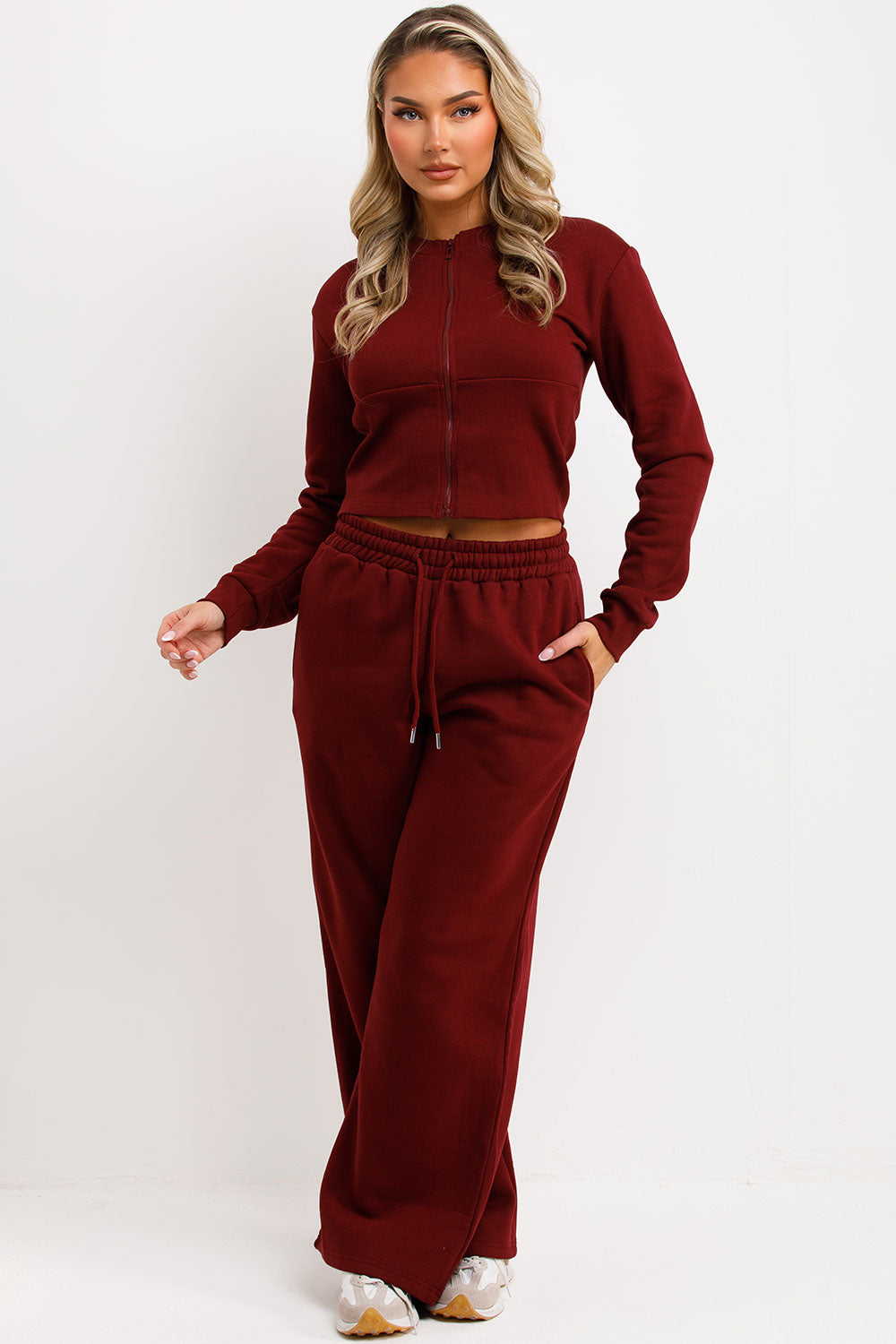 corset crop zip up sweatshirt and joggers tracksuit co ord airport travelling outfit styledup