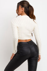 long sleeve cable knit crop jumper white