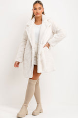 womens faux fur coat with belt and collar sale outerwear