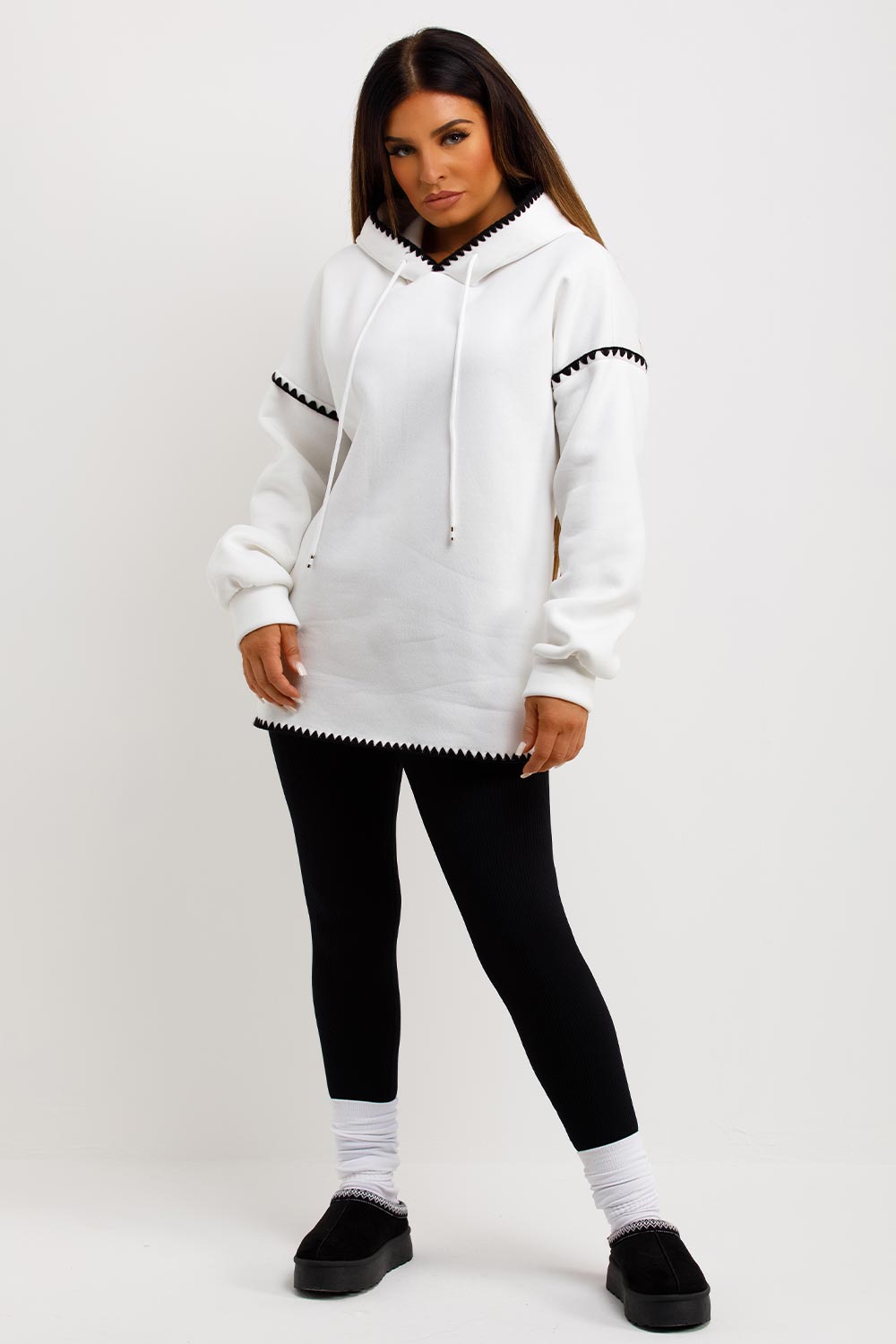 womens oversized hoodie with contrast stitching detail