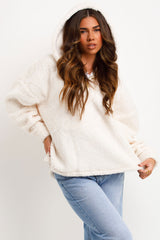 half zip teddy bear sweatshirt cream