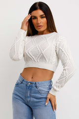 white knitted jumper cropped