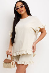 shorts and blouse two piece set beige