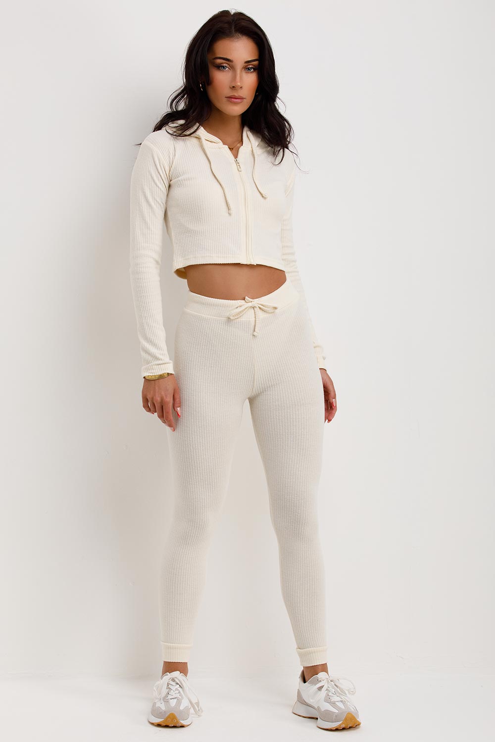 Cream Ribbed Leggings, Two Piece Sets