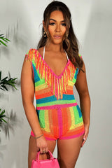 crochet playsuit with fringe detail