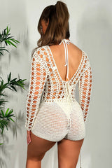 crochet playsuit with long sleeves