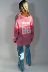 long sleeve knitted jumper with boston slogan styledup 