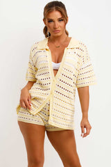 crochet knit stripe cardigan top and shorts two piece set styledup