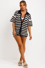 knitted button top top and shorts two piece co ord set womens