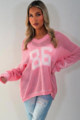 womens long sleeve knitted jumper with boston slogan 