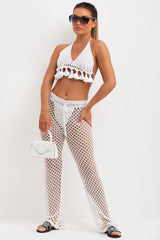 crochet trousers and crop top holiday beach outfit uk