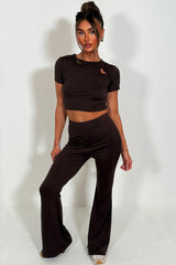 flared trousers and cap sleeve crop top two piece matching outfit set styledup 