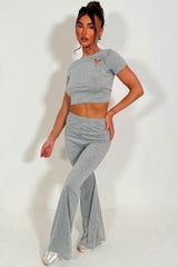 flared trousers and cap sleeve crop top two piece matching outfit set styledup 