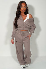 womens joggers and crop hoodie everyday tracksuit co ord set styledup fashion white fox