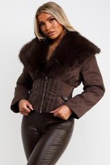 long sleeve crop winter jacket with fur collar styledup uk