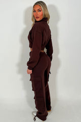 womens crop sweatshirt and joggers cargo lounge set styledup sale 