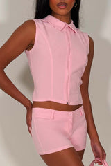 womens micro shorts and sleeveless crop top with collar two piece summer holiday festival outfit styledup whitefox uk