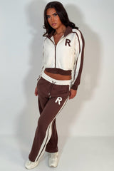 womens zip up sweatshirt and wide leg joggers lounge set tracksuit styledup