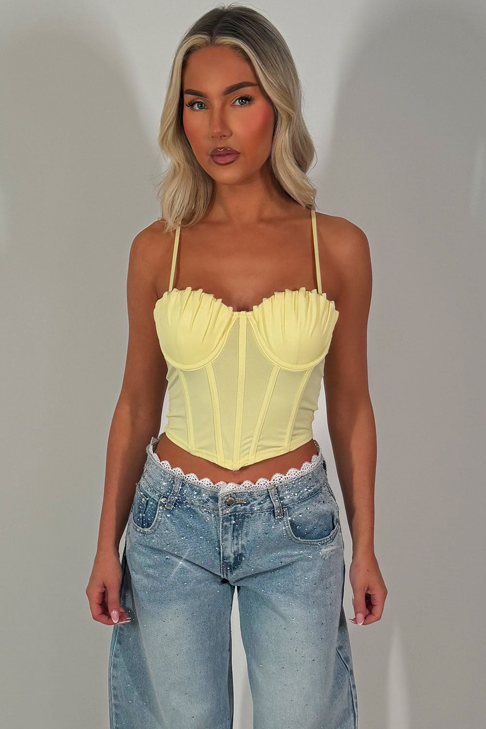 yellow bustier corset crop top night out party occasion outfit styledup 
