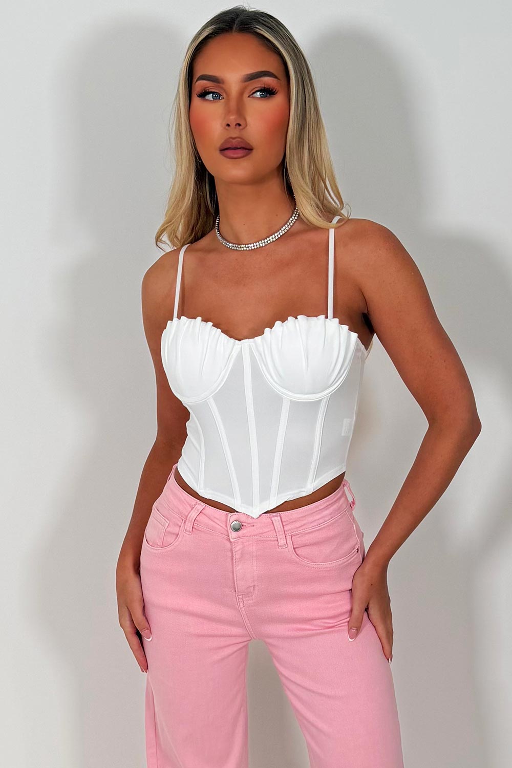 womens white corset crop top 