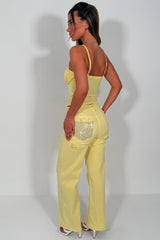 cut out corset crop top with straps yellow 